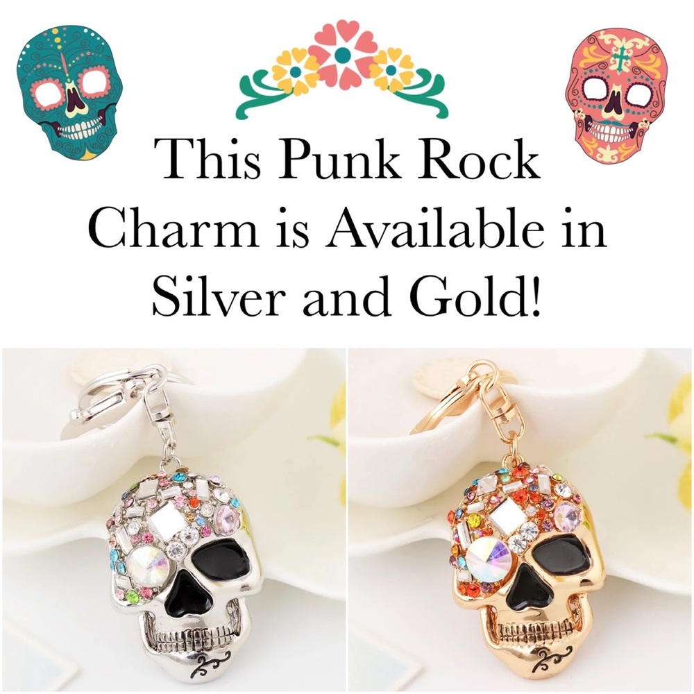 Multicolored Crystal & Silver Skull Keychain Charm - Picture 5 of 14